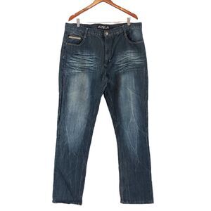 GS115 Jeans Mens Size 40x33 Embroidered Pockets Straight Leg Blue Denim Pants